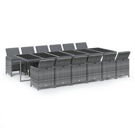 Ensemble à manger de jardin coussins 13 pcs Résine tressée Gris 2