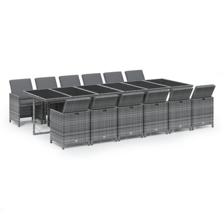 Ensemble à manger de jardin coussins 13 pcs Résine tressée Gris