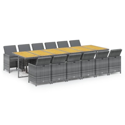 Ensemble à manger de jardin coussins 13 pcs Résine tressée Gris 2