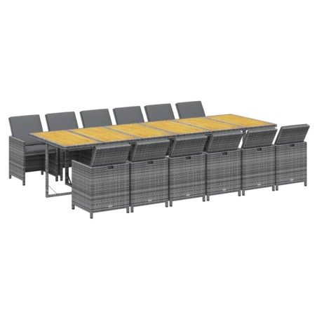 Ensemble à manger de jardin coussins 13 pcs Résine tressée Gris