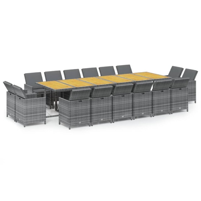 Ensemble à manger de jardin coussins 17 pcs Résine tressée Gris