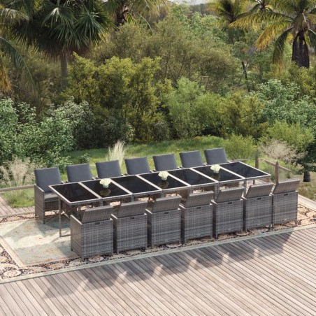 Ensemble à manger de jardin coussins 15 pcs Résine tressée Gris