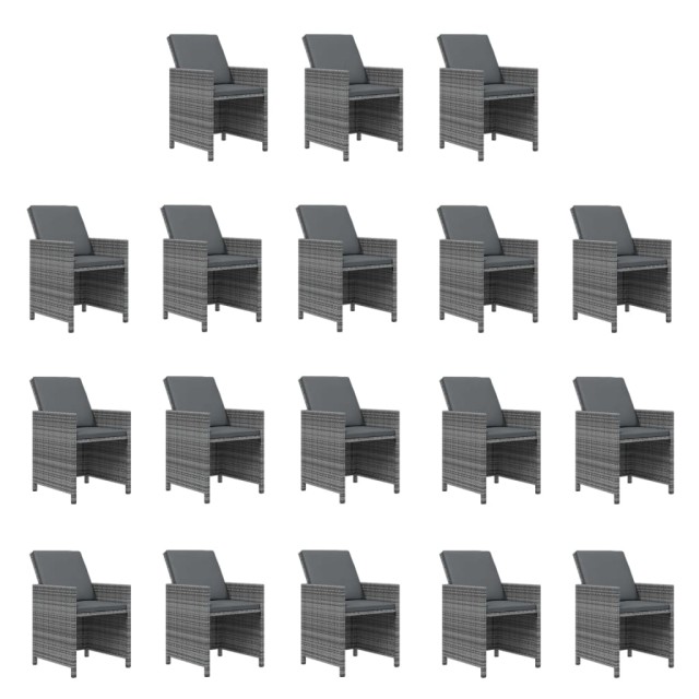 Ensemble à manger de jardin coussins 19 pcs Résine tressée Gris