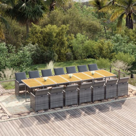 Ensemble à manger de jardin 15 pcs coussins gris résine tressée