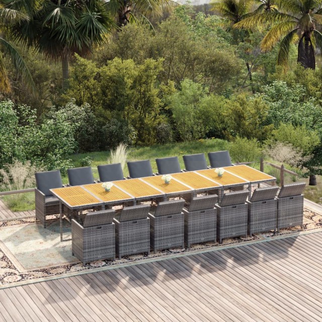 Ensemble à manger de jardin 15 pcs coussins gris résine tressée