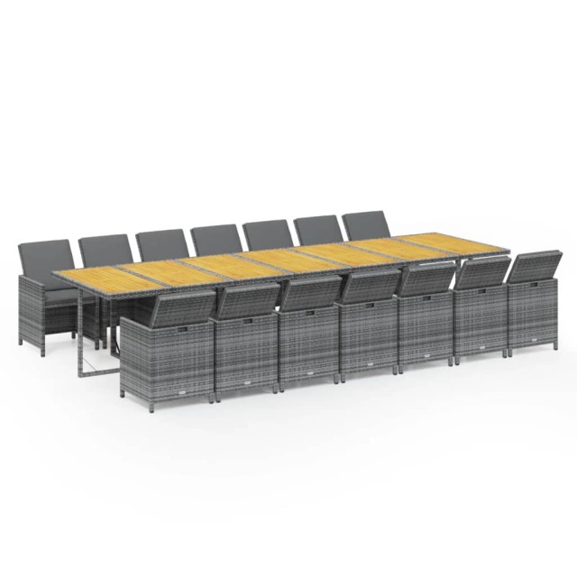 Ensemble à manger de jardin 15 pcs coussins gris résine tressée