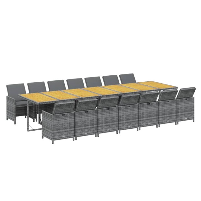 Ensemble à manger de jardin 15 pcs coussins gris résine tressée