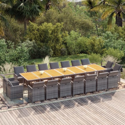 Ensemble à manger de jardin coussins 19 pcs Gris Résine tressée