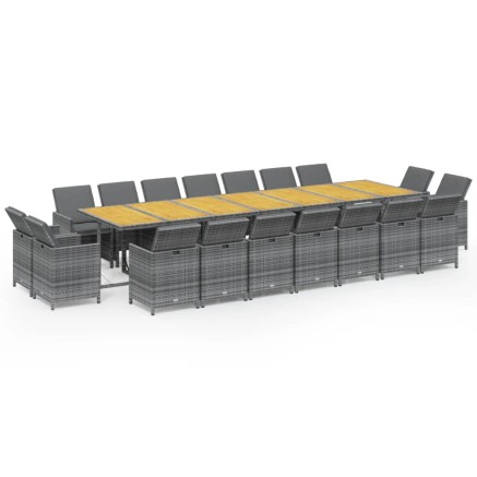 Ensemble à manger de jardin coussins 19 pcs Gris Résine tressée 2