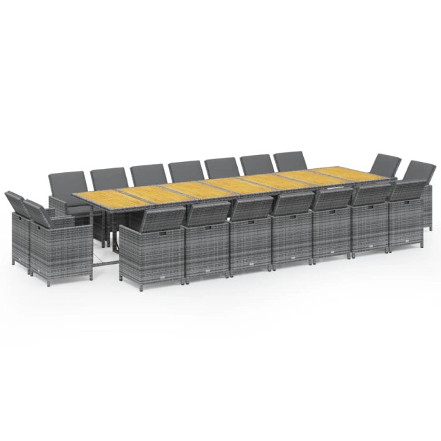 Ensemble à manger de jardin coussins 19 pcs Gris Résine tressée