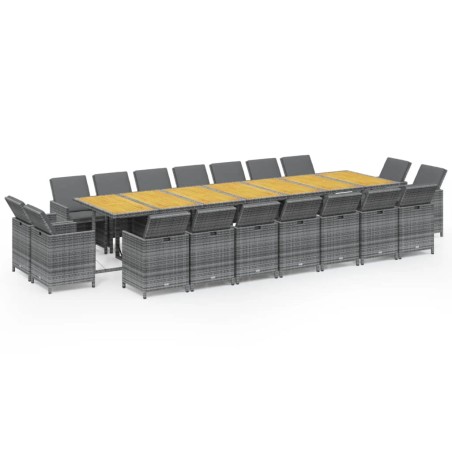 Ensemble à manger de jardin coussins 19 pcs Gris Résine tressée