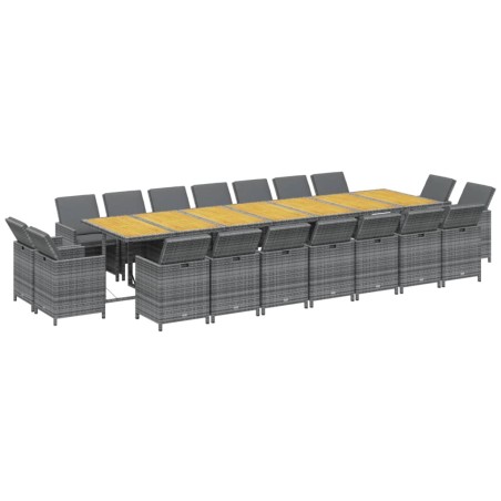 Ensemble à manger de jardin coussins 19 pcs Gris Résine tressée
