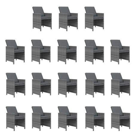 Ensemble à manger de jardin coussins 19 pcs Gris Résine tressée