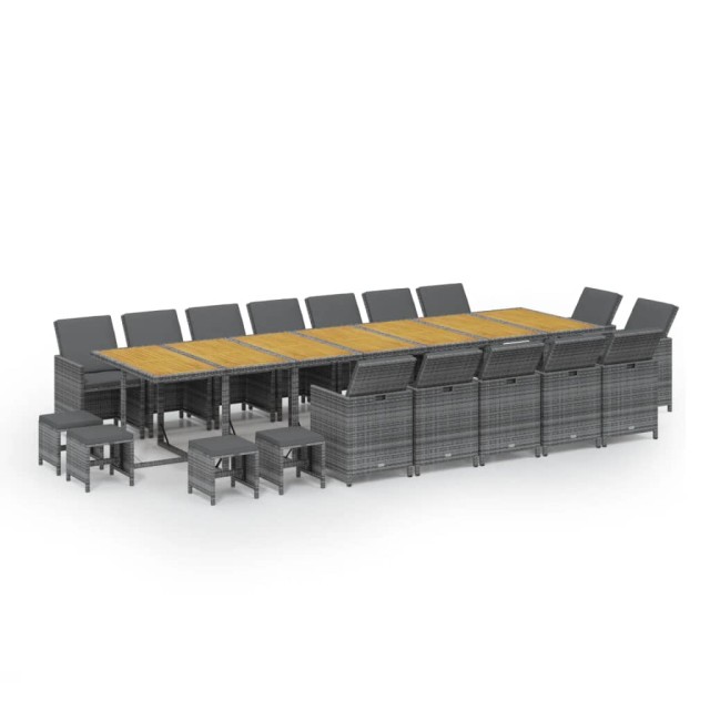 Ensemble à manger de jardin coussins 19 pcs Gris Résine tressée