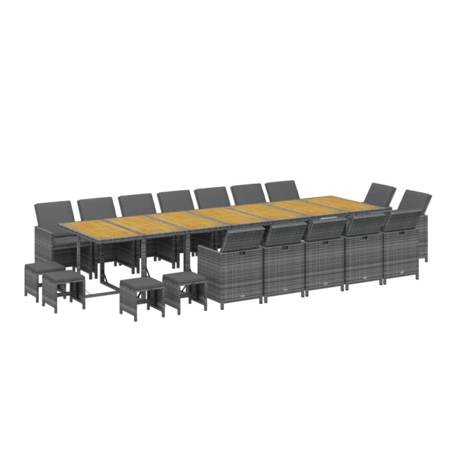 Ensemble à manger de jardin coussins 19 pcs Gris Résine tressée