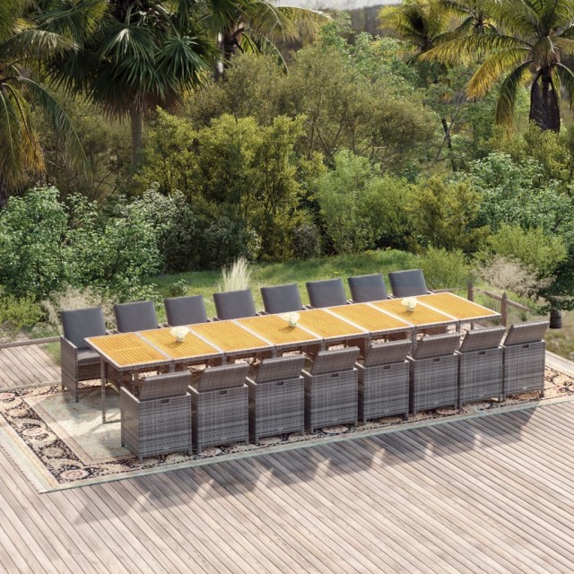 Ensemble à manger de jardin 17 pcs et coussins résine tressée