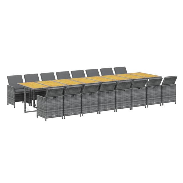 Ensemble à manger de jardin 17 pcs et coussins résine tressée