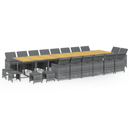 Ensemble à manger de jardin coussins 21 pcs Gris Résine tressée