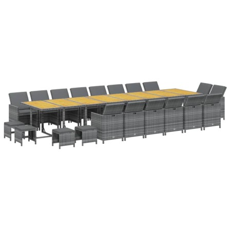 Ensemble à manger de jardin coussins 21 pcs Gris Résine tressée