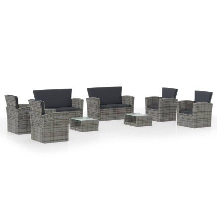 Salon de jardin 8 pcs avec coussins résine tressée gris 2