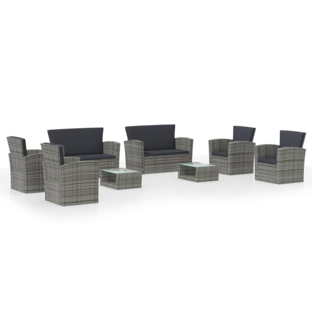 Salon de jardin 8 pcs avec coussins résine tressée gris