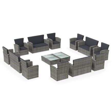 Salon de jardin 16 pcs avec coussins Résine tressée Gris 2