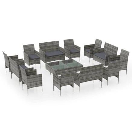 Salon de jardin 16 pcs avec coussins Résine tressée Gris 2
