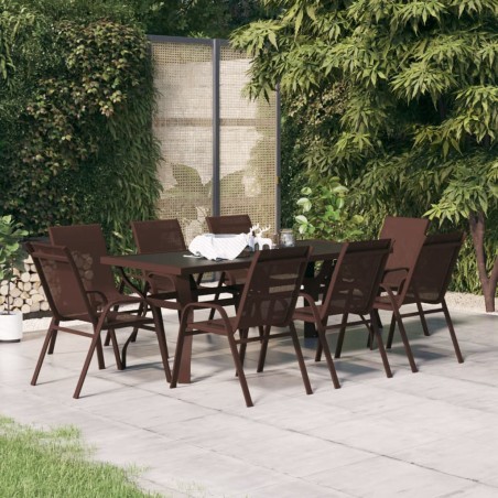 Ensemble à manger de jardin 9 pcs Marron et noir