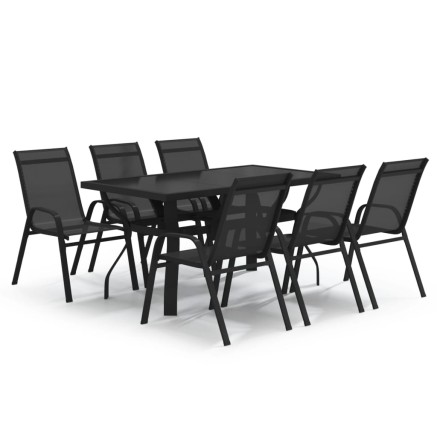 Ensemble à manger de jardin 7 pcs Noir 2