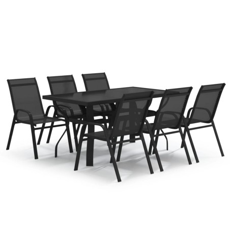 Ensemble à manger de jardin 7 pcs Noir