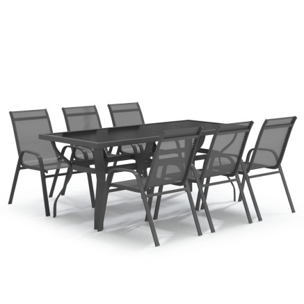 Ensemble à manger de jardin 7 pcs Gris et noir 2