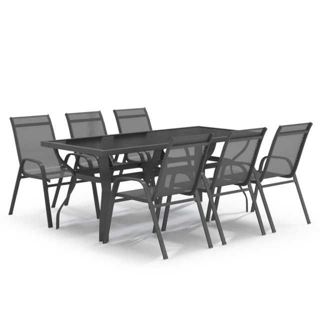 Ensemble à manger de jardin 7 pcs Gris et noir