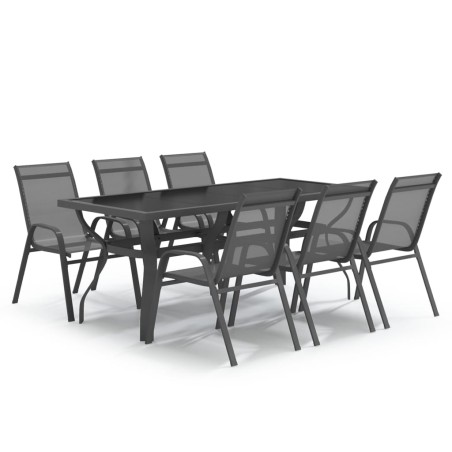 Ensemble à manger de jardin 7 pcs Gris et noir