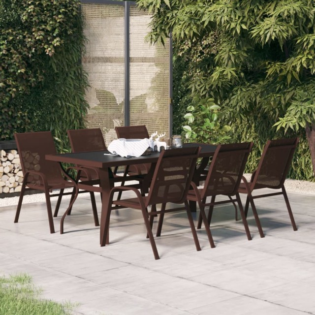 Ensemble à manger de jardin 7 pcs Marron et noir
