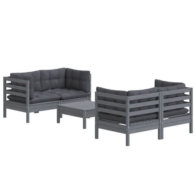Salon de jardin 5 pcs avec coussins anthracite bois de pin