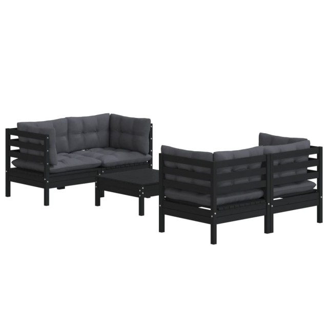 Salon de jardin 5 pcs avec coussins anthracite bois de pin
