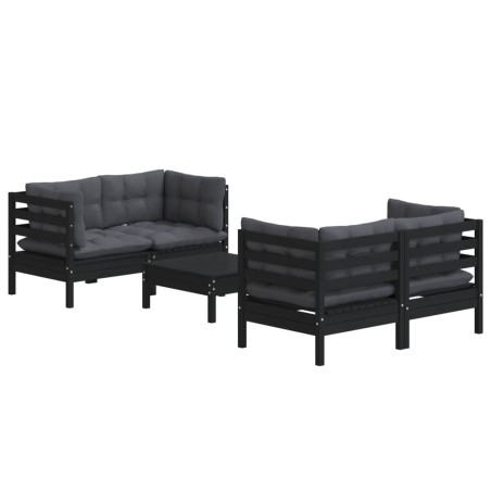 Salon de jardin 5 pcs avec coussins anthracite bois de pin