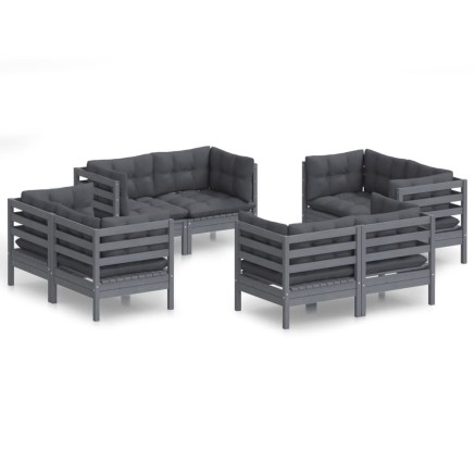 Salon de jardin 8 pcs avec coussins anthracite Bois de pin 2
