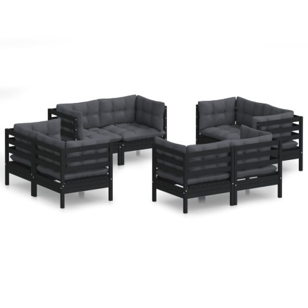 Salon de jardin 8 pcs avec coussins anthracite Bois de pin 2