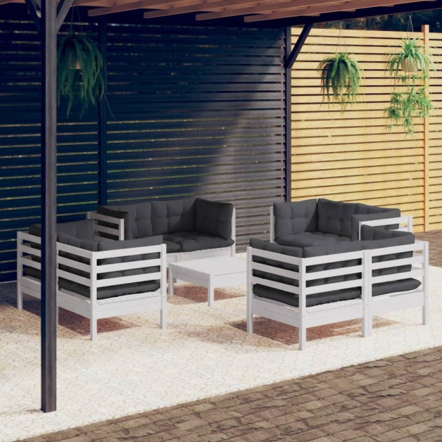 Salon de jardin 9 pcs avec coussins anthracite bois de pin
