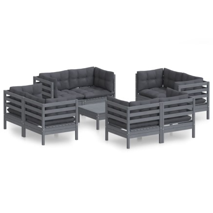 Salon de jardin 9 pcs avec coussins anthracite bois de pin 2