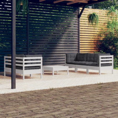 Salon de jardin 6 pcs avec coussins anthracite bois de pin