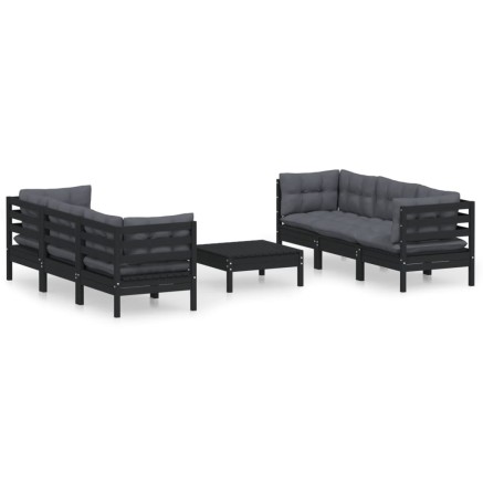 Salon de jardin 7 pcs avec coussins anthracite bois de pin 2