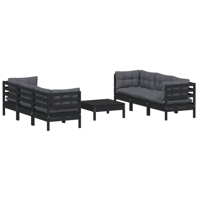 Salon de jardin 7 pcs avec coussins anthracite bois de pin