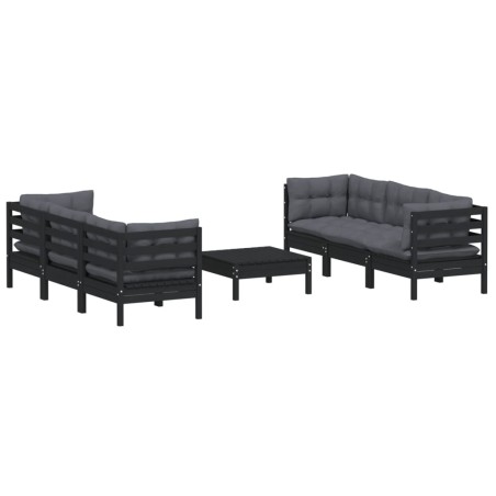 Salon de jardin 7 pcs avec coussins anthracite bois de pin