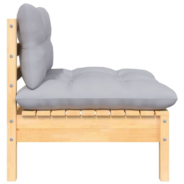 Salon de jardin 7 pcs avec coussins gris bois de pin massif