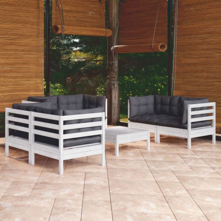 Salon de jardin 7 pcs avec coussins bois de pin massif