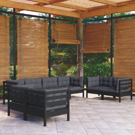 Salon de jardin 8 pcs avec coussins bois de pin massif