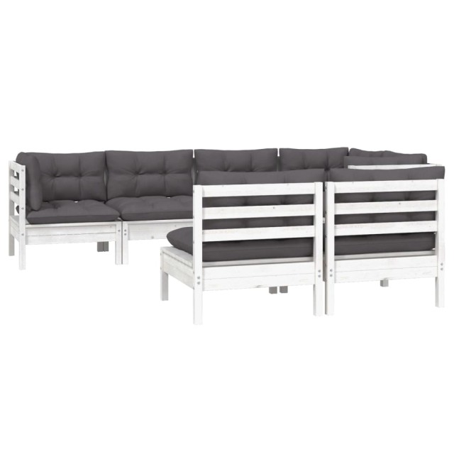 Salon de jardin 7 pcs avec coussins Blanc Bois de pin massif