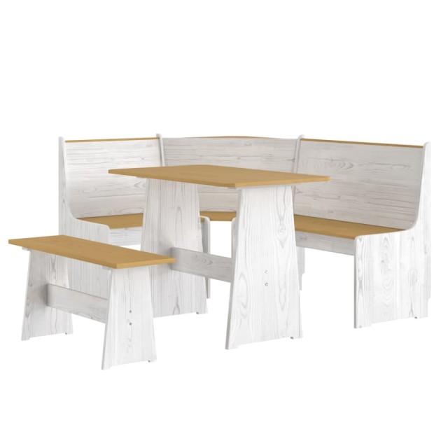 Ensemble à manger REINE 3 pcs marron miel blanc bois pin massif